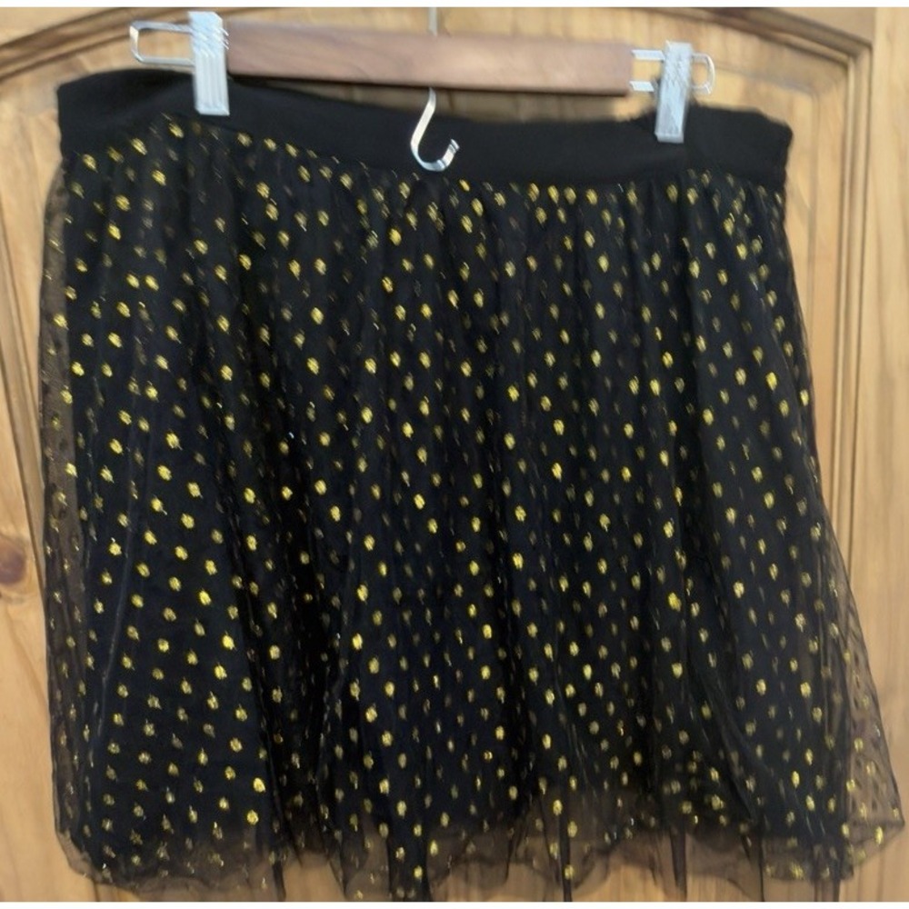 ModCloth XL Black Gold Polka Dot Tulle Skirt Metallic Sparkle Party Holiday